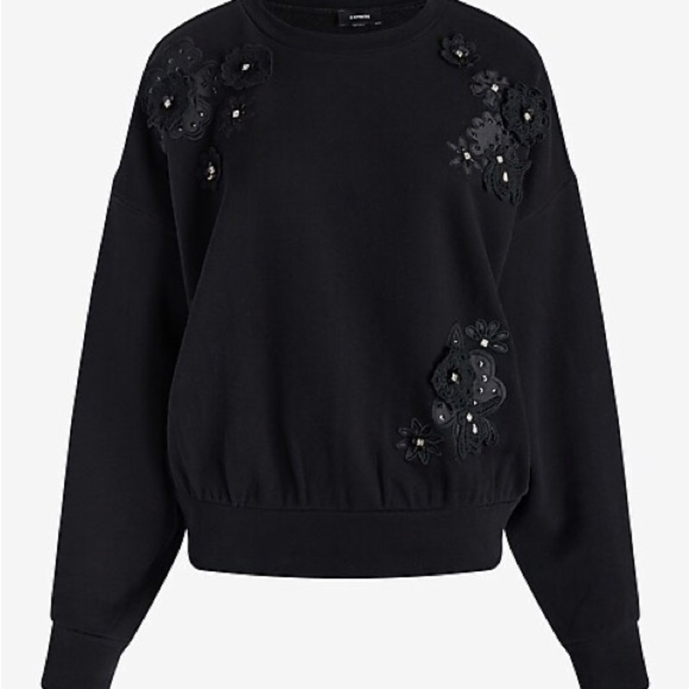 NWT EXPRESS Floral Embellished Crew Neck Fleece Sweatshirt small